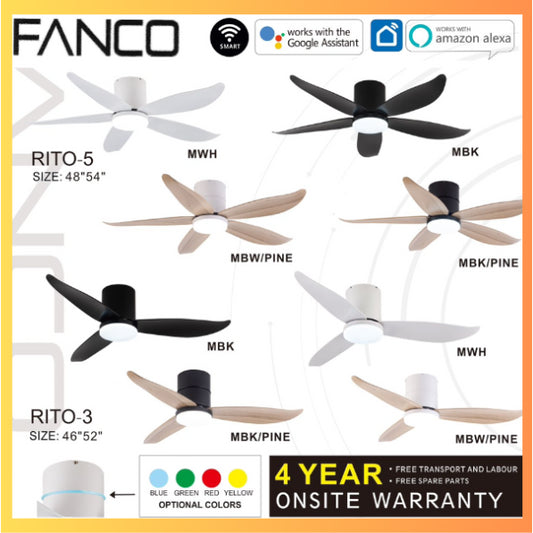 Fanco Smart RITO 3 RITO 5 Black White Pine Wood Ceiling Fan 3 Blades 5 Blades TML