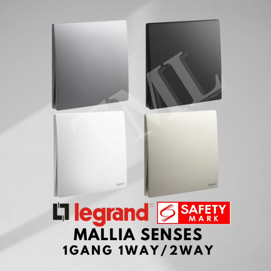 Legrand Mallia Senses 1Gang 1Way 2Way 1G1W 1G2W Switch Designer Matt Black Silver Champagne TML