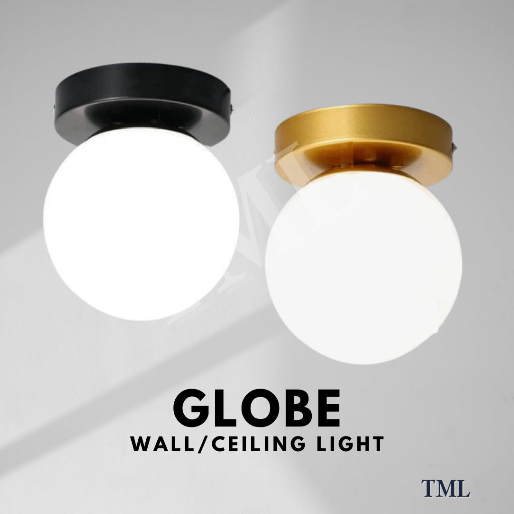 Frosted Glass Round Globe Wall Sconce Ceiling Light Black Gold TML