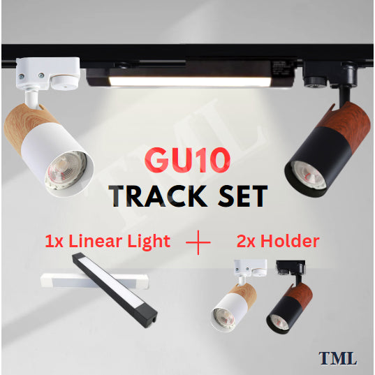 [SG Seller] Nordic Japanese Wood Design LED Track Light Set GU10 LED Bulb Holder TML