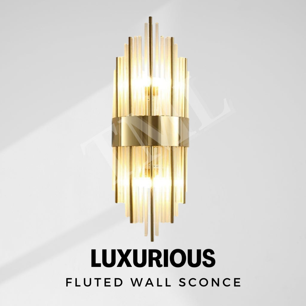 Modern Luxurious Crystal Fluted Wall Light Lamp Sconce Gold E14 Bulb