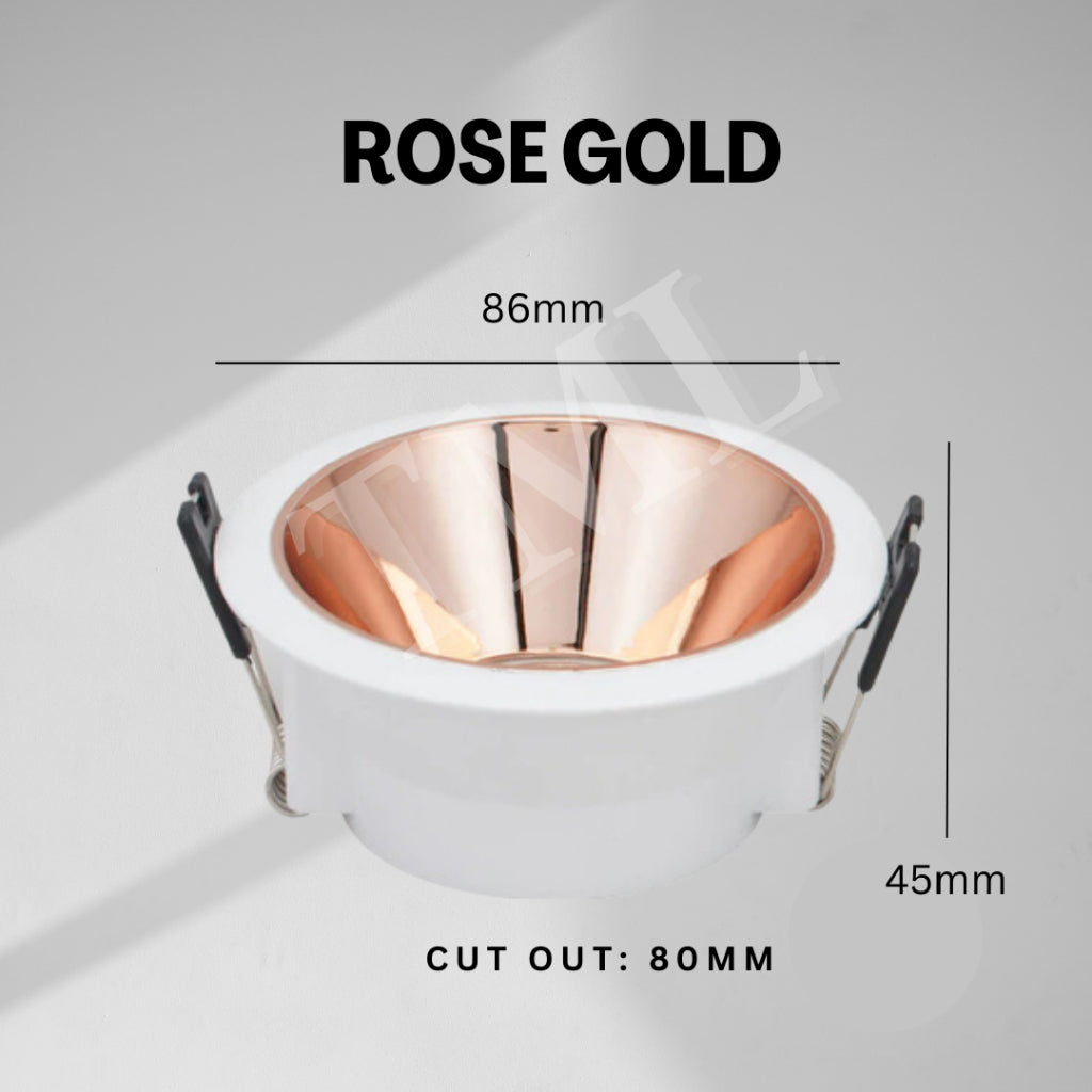 Rose Gold Chrome Black LED Recessed Spotlight High Depth GU10 Thin Frame Eclipse