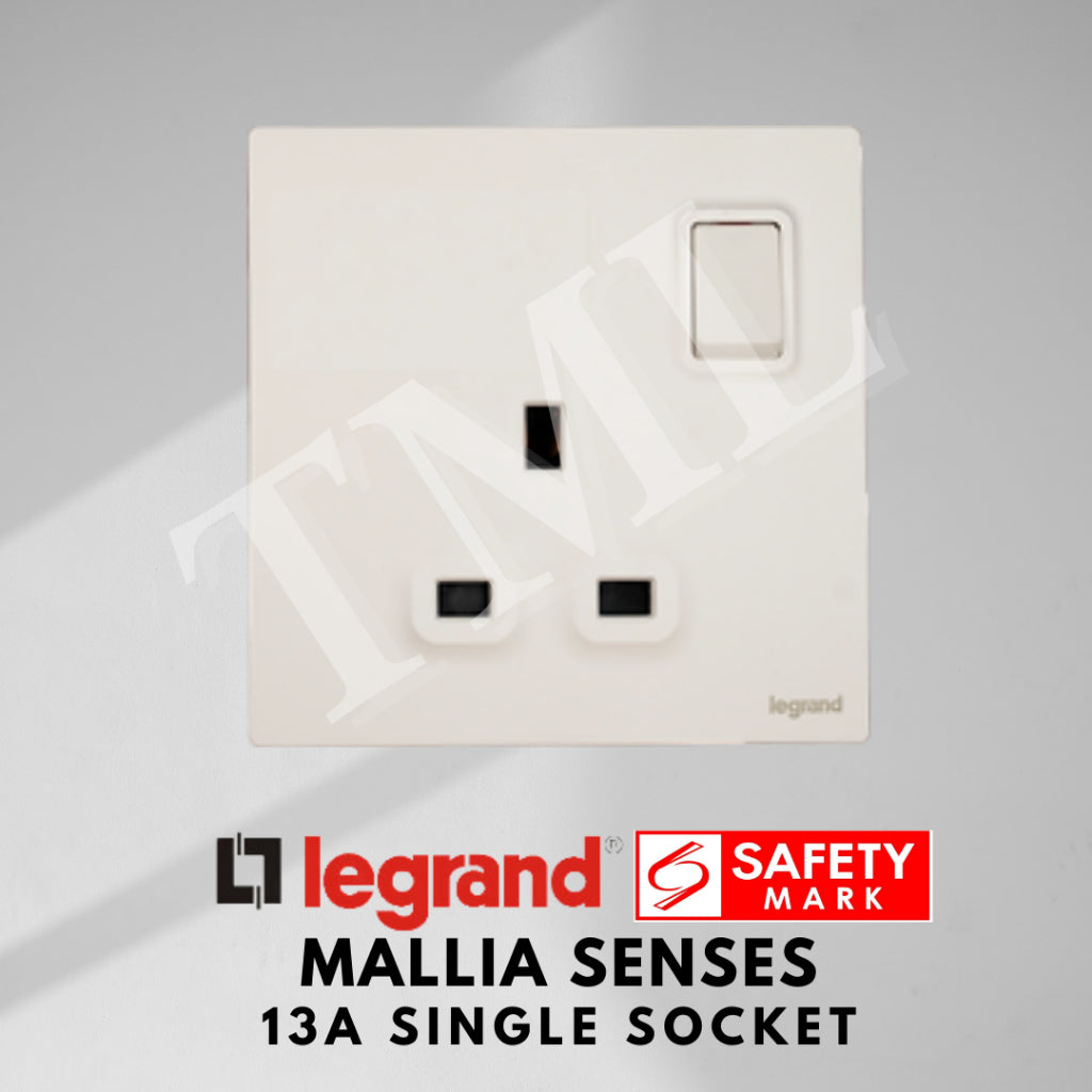 Legrand Mallia Senses Single Socket 1x13A Designer Matt Black Silver Champagne TML