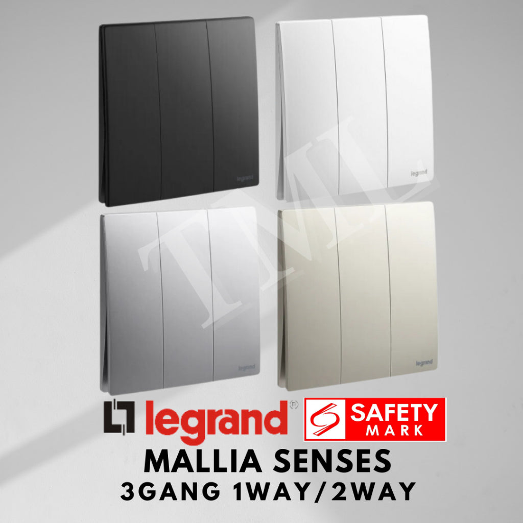 Legrand Mallia Senses 3Gang 1Way 2Way 3G1W 3G2W Switch Designer Matt Black Silver Champagne TML