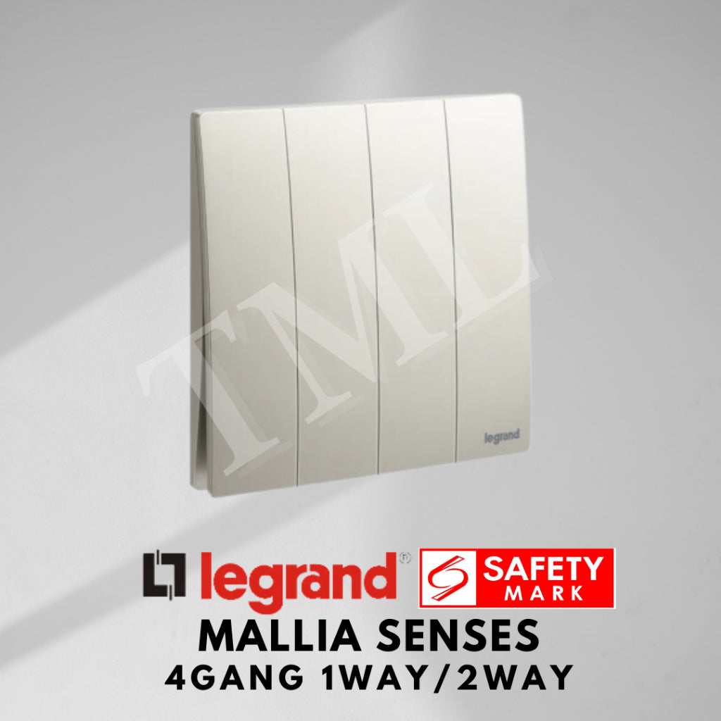 Legrand Mallia Senses 4Gang 1Way 2Way 4G1W 4G2W Switch Designer Matt Black Silver Champagne TML