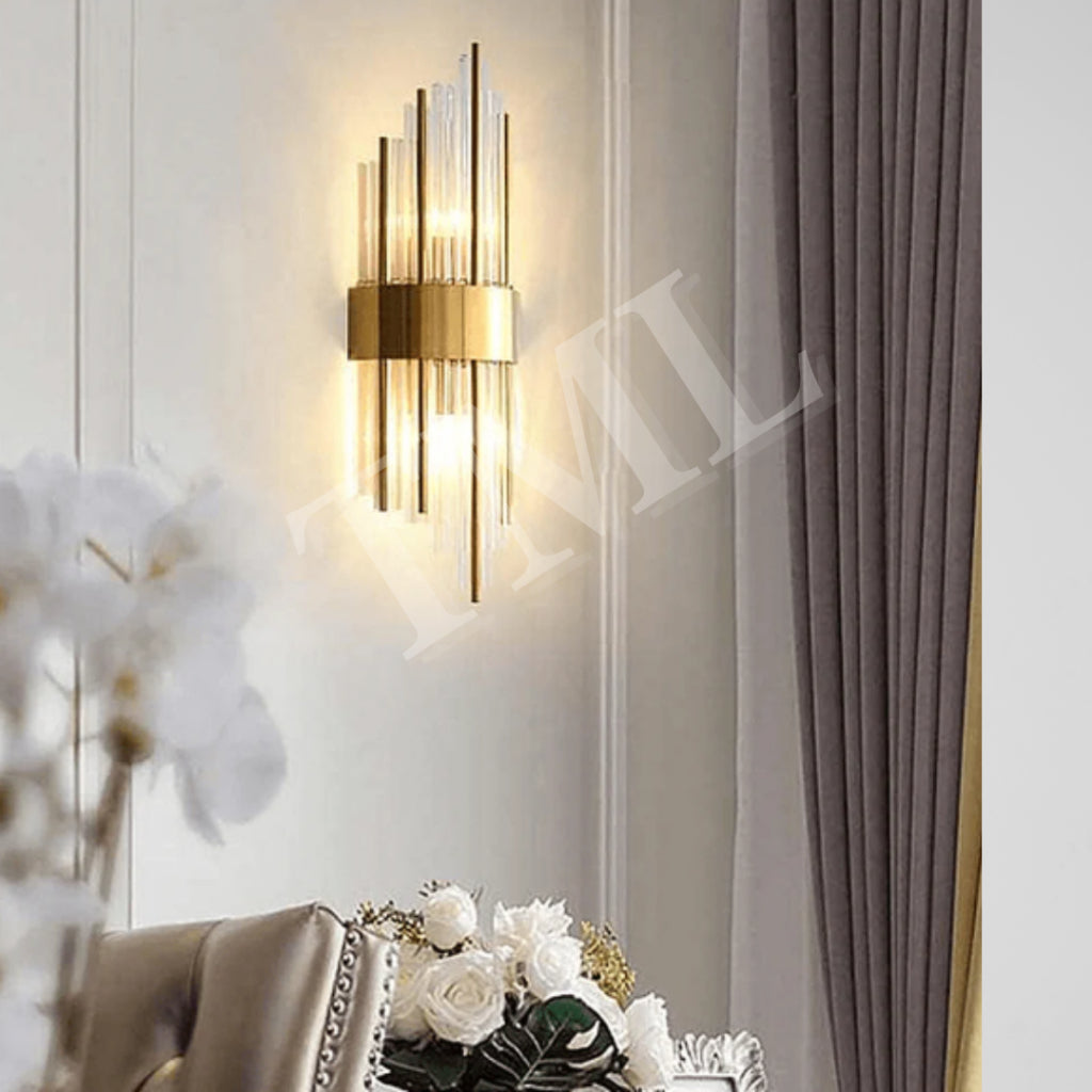 Modern Luxurious Crystal Fluted Wall Light Lamp Sconce Gold E14 Bulb