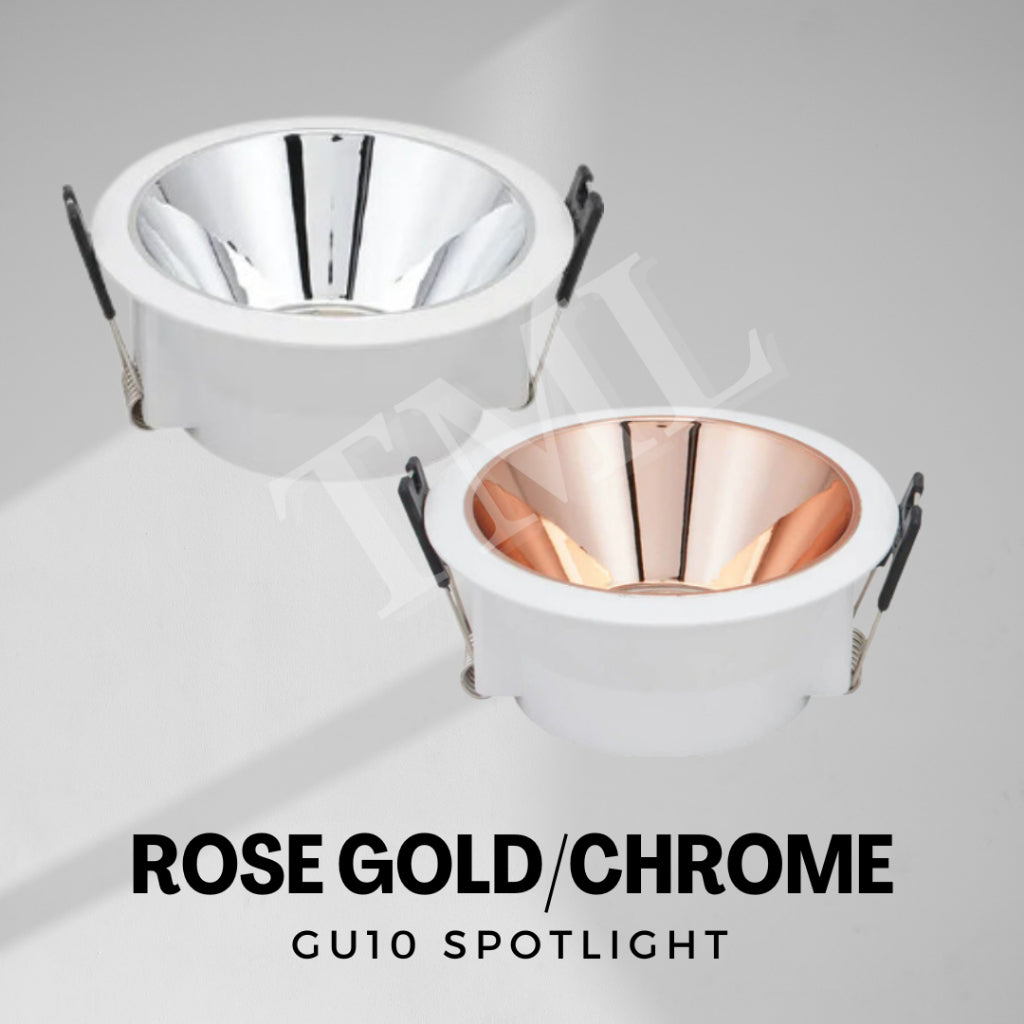 Rose Gold Chrome Black LED Recessed Spotlight High Depth GU10 Thin Frame Eclipse