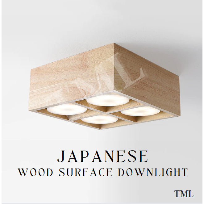 Japanese Style Wood Square 4Head Surface Downlight Spotlight Cube Tri-tone TML