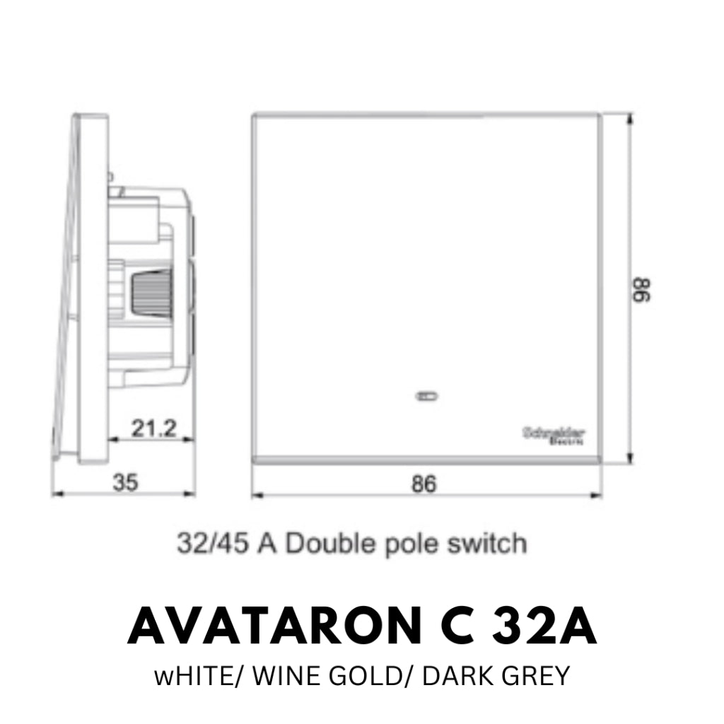 Schneider Avataron C 32A Double Pole Switch White Wine Gold Dark Grey with LED