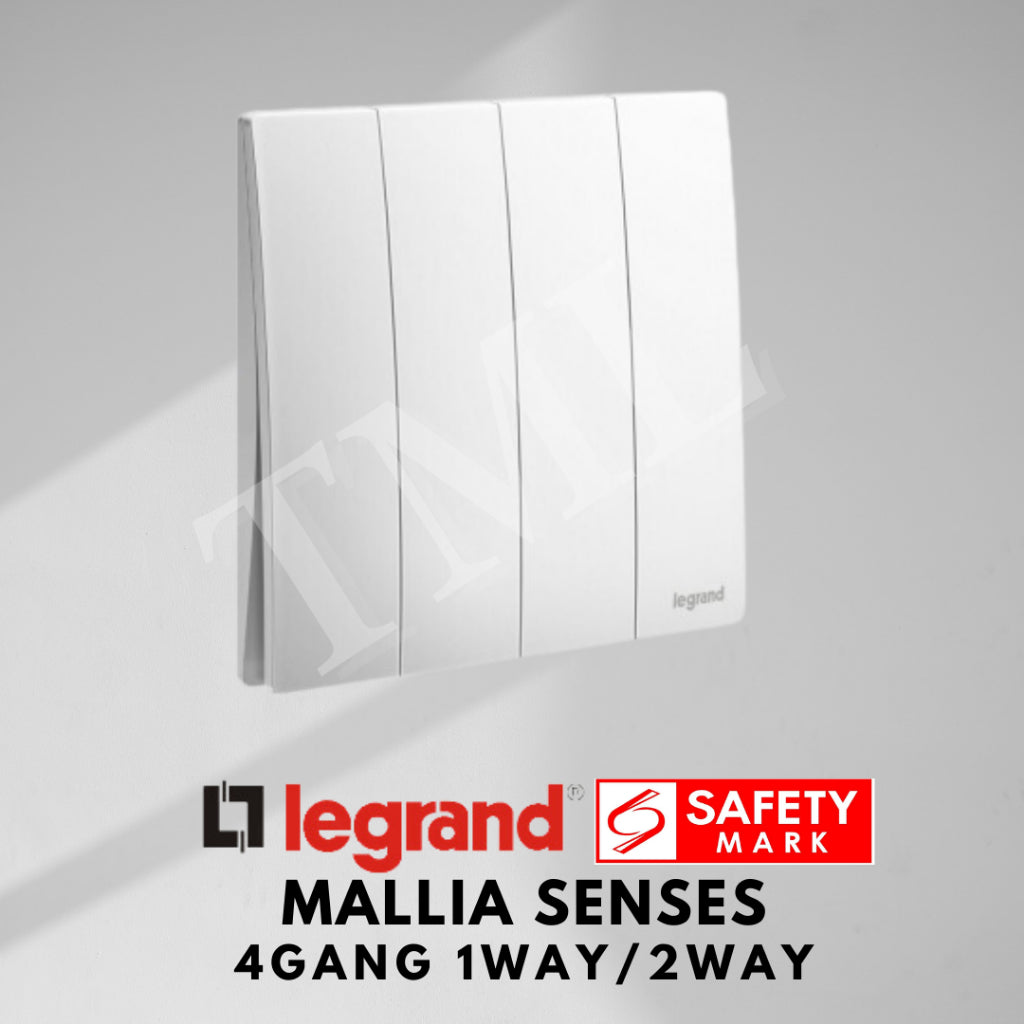 Legrand Mallia Senses 4Gang 1Way 2Way 4G1W 4G2W Switch Designer Matt Black Silver Champagne TML