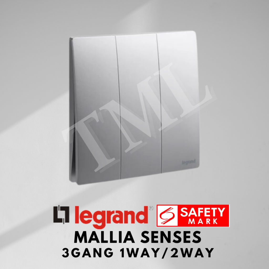 Legrand Mallia Senses 3Gang 1Way 2Way 3G1W 3G2W Switch Designer Matt Black Silver Champagne TML