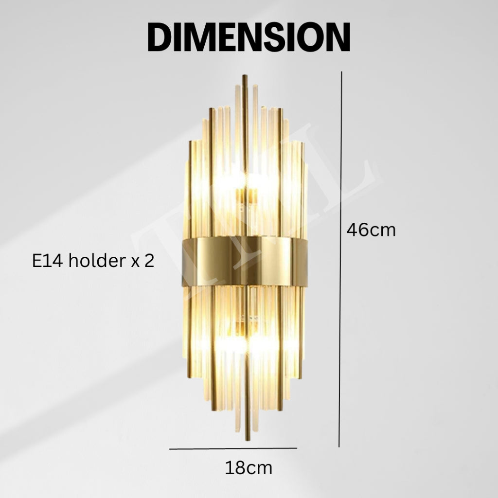 Modern Luxurious Crystal Fluted Wall Light Lamp Sconce Gold E14 Bulb