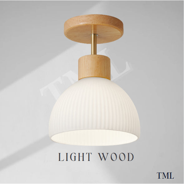 Nordic Japanese Dark Wood Light Wood Glass E27 Bulb Ceiling Light Corridor Small Area TML