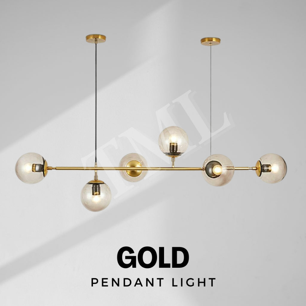 Nordic LUX Gold Smoky Grey 6 Bulb Globe Chandelier Pendant Light Island Kitchen Dining Living Hall E27 TML