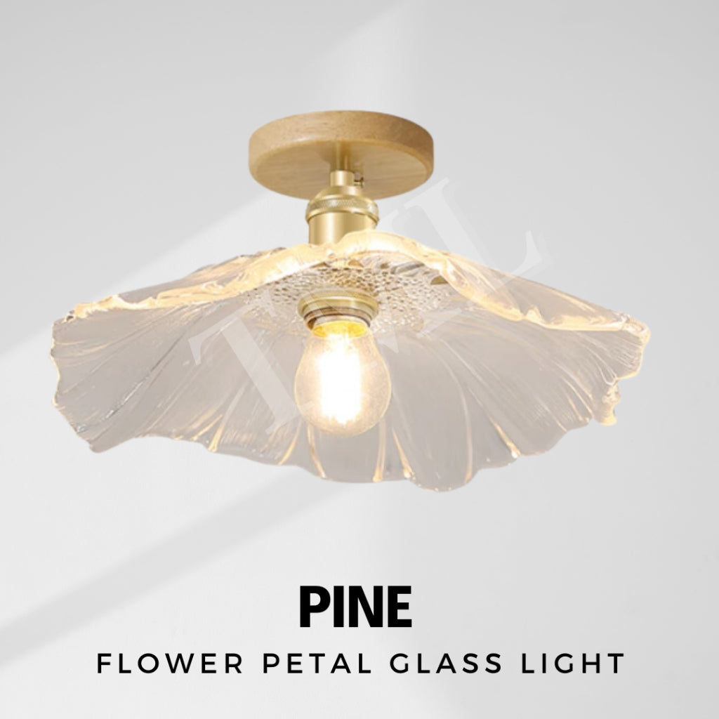 Vintage Style Flower Petal Glass Ceiling Light Walnut Pine Wood E27 Bulb TML