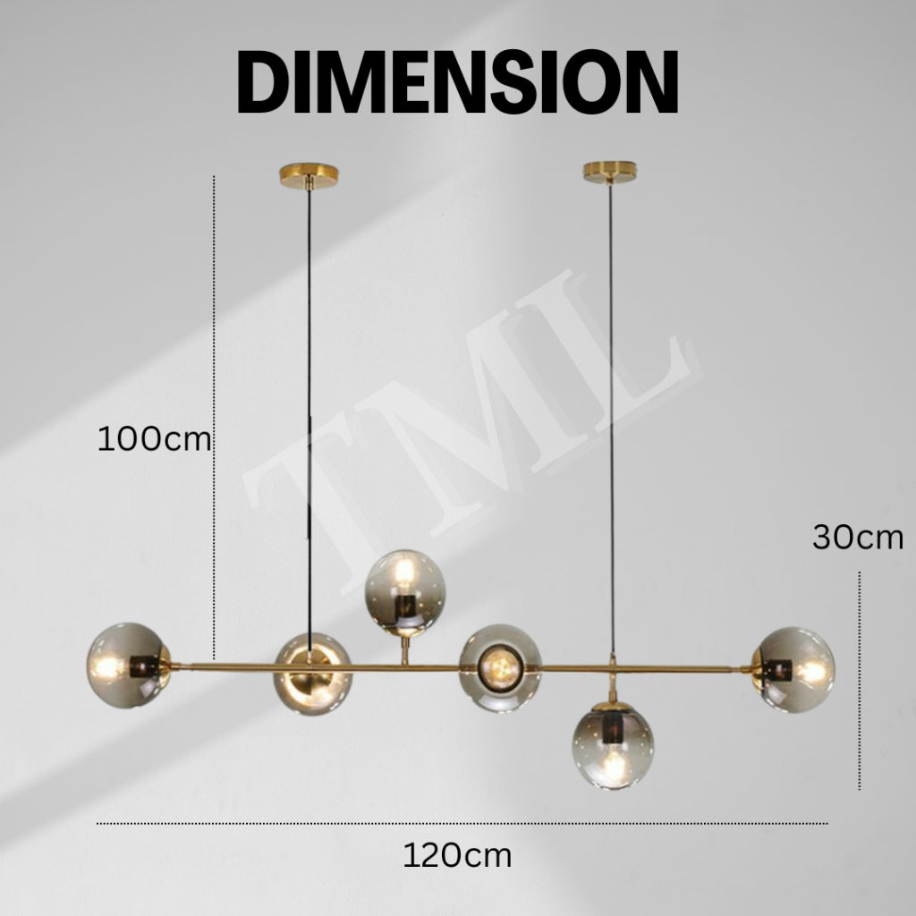 Nordic LUX Gold Smoky Grey 6 Bulb Globe Chandelier Pendant Light Island Kitchen Dining Living Hall E27 TML