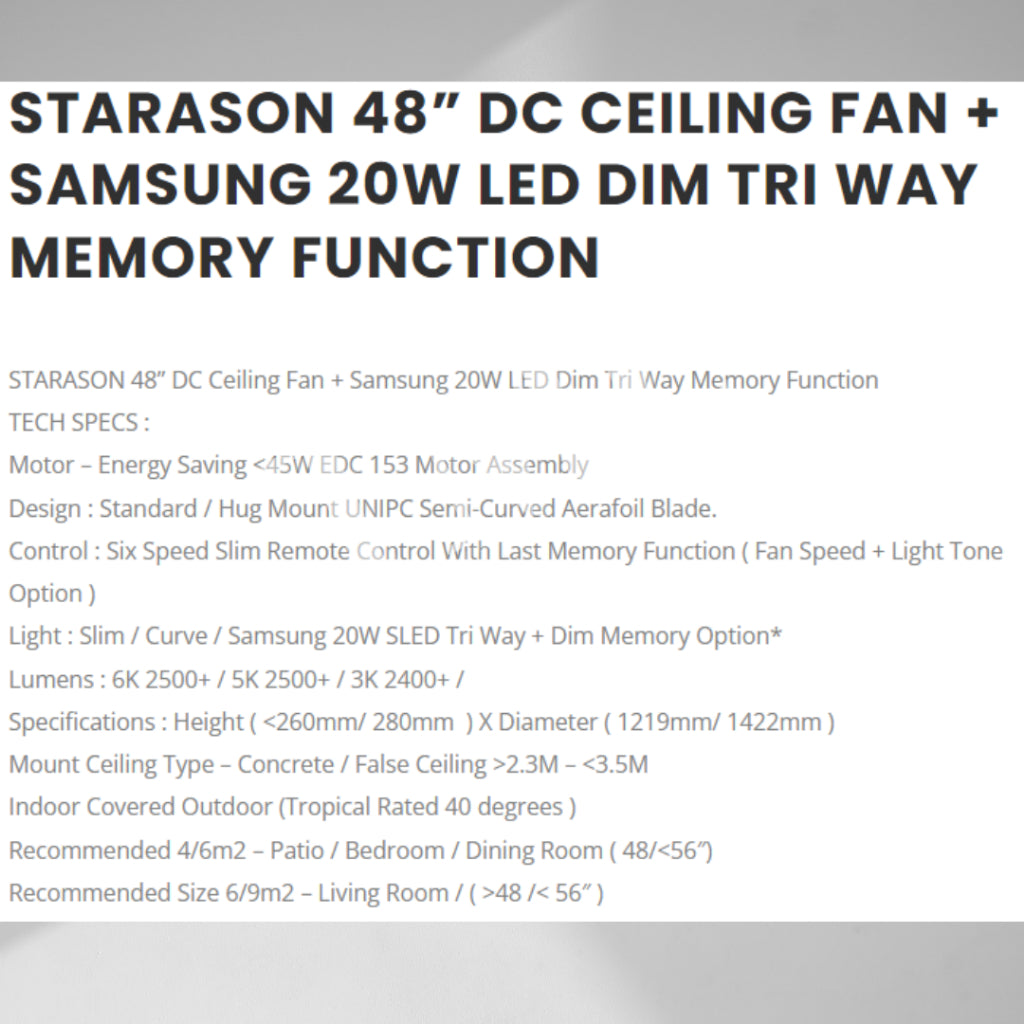 ALASKA STARASON DC Ceiling Fan 5 Blades with optional LED Light 48"/56"