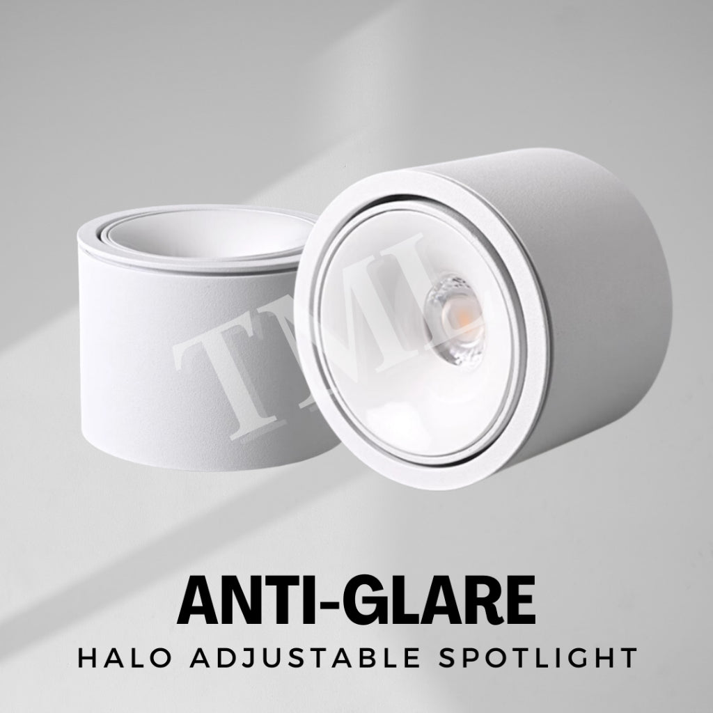 Premium White Single Head Halo Cylindrical Spotlight Surface Mounted Downlight Anti Glare TML