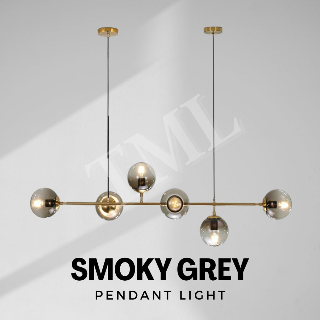 Nordic LUX Gold Smoky Grey 6 Bulb Globe Chandelier Pendant Light Island Kitchen Dining Living Hall E27 TML