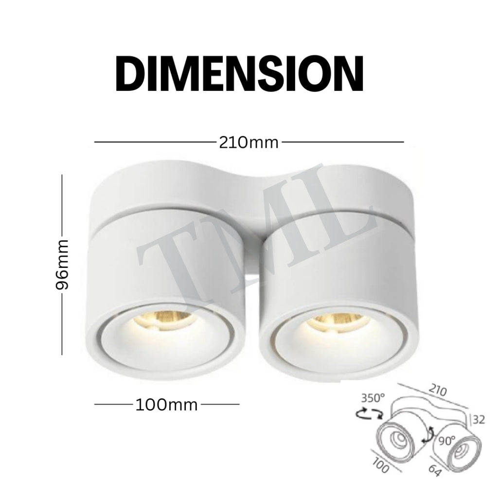 Premium White Double Head Halo Cylindrical Spotlight Surface Mounted Downlight TML