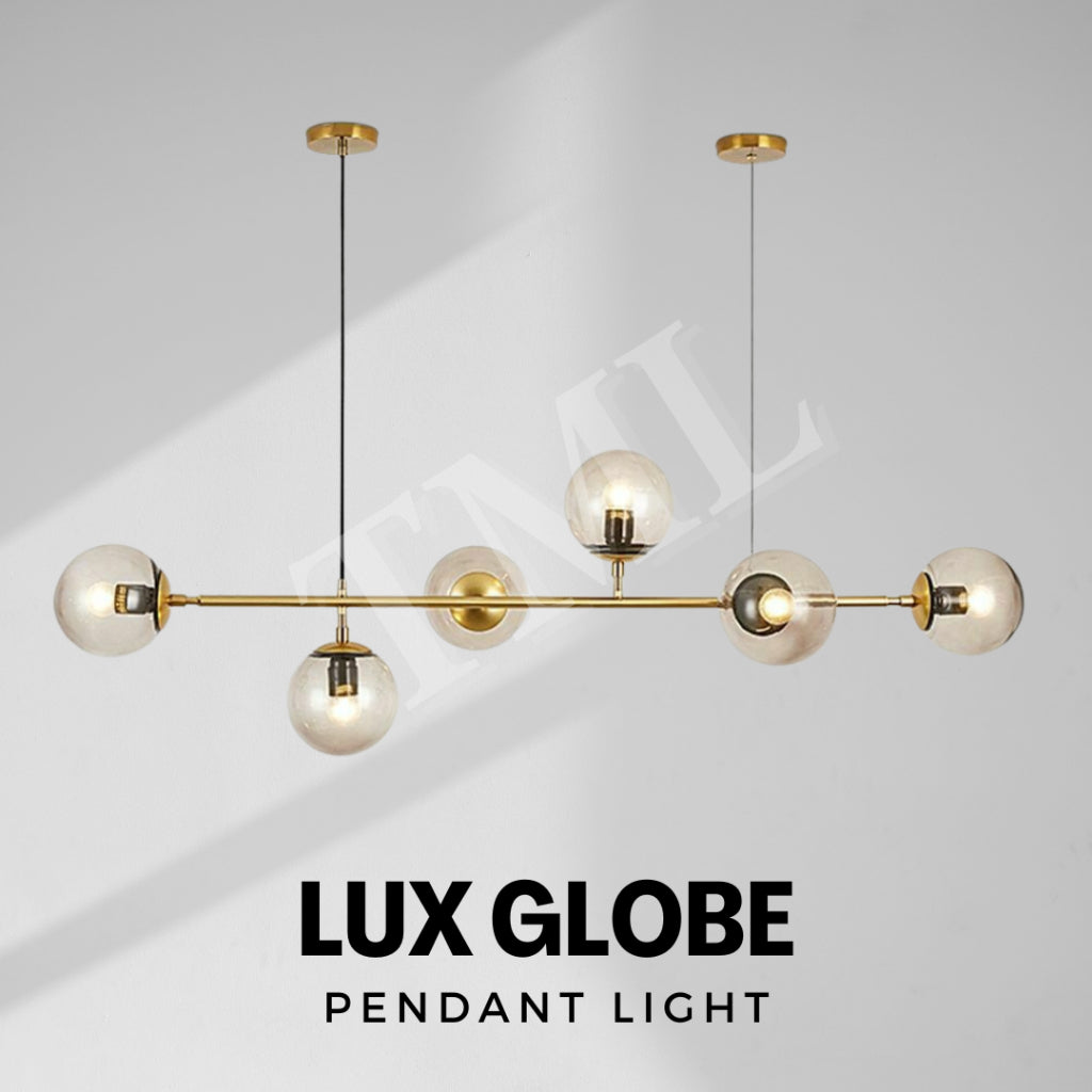 Nordic LUX Gold Smoky Grey 6 Bulb Globe Chandelier Pendant Light Island Kitchen Dining Living Hall E27 TML