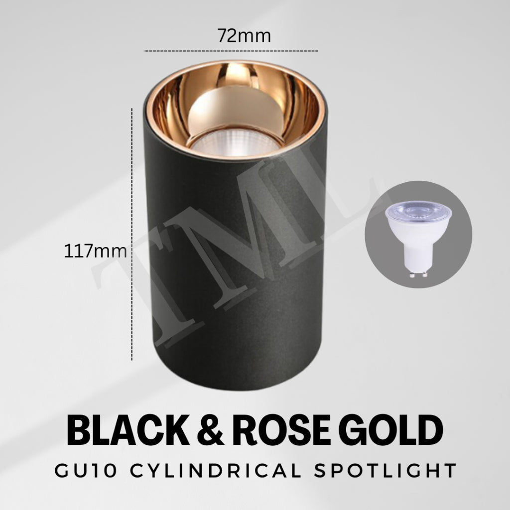 Premium Black White with Rose Gold Ring Surface Mounted Cylindrical Downlight Spotlight