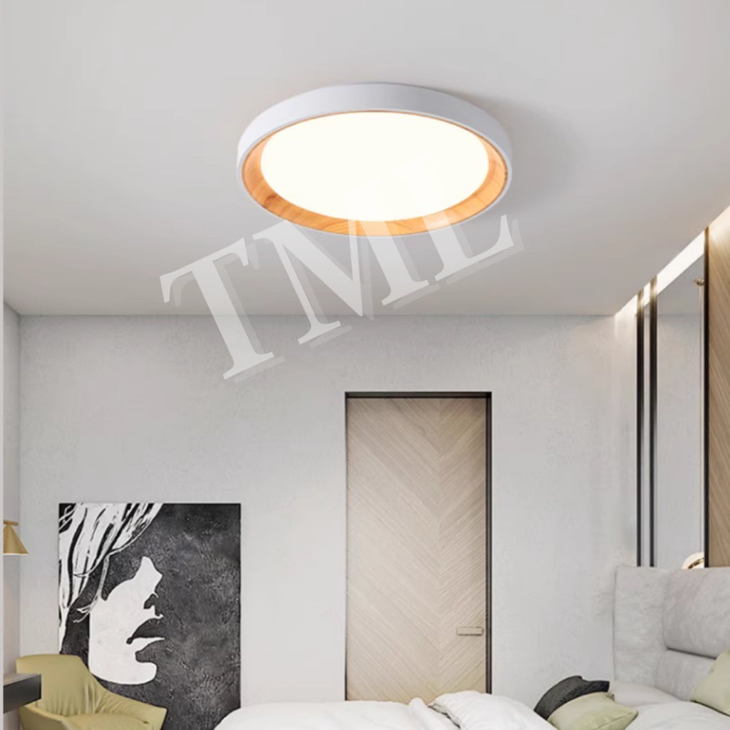 Premium Black White with Inner Wood Print LED Surface Ceiling Light Daylight Warm White Tritone TML