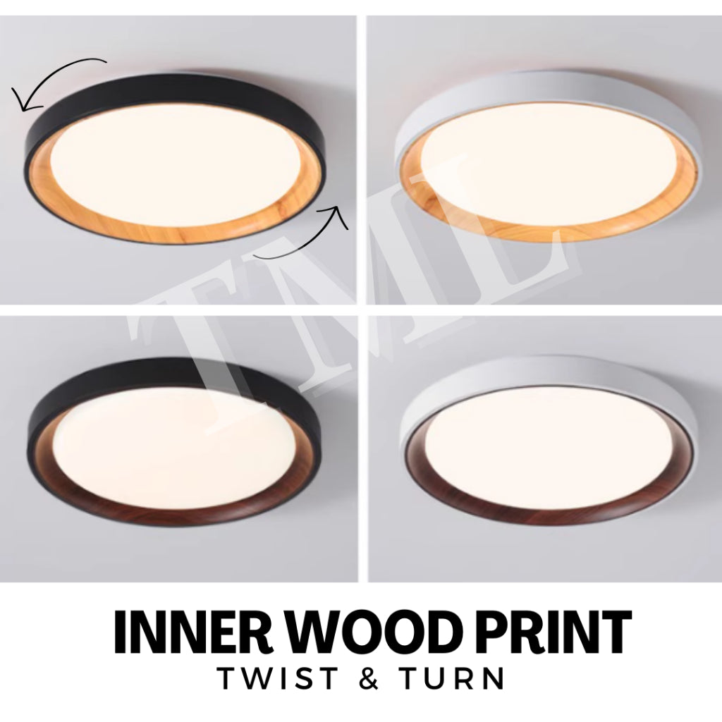 Premium Black White with Inner Wood Print LED Surface Ceiling Light Daylight Warm White Tritone TML