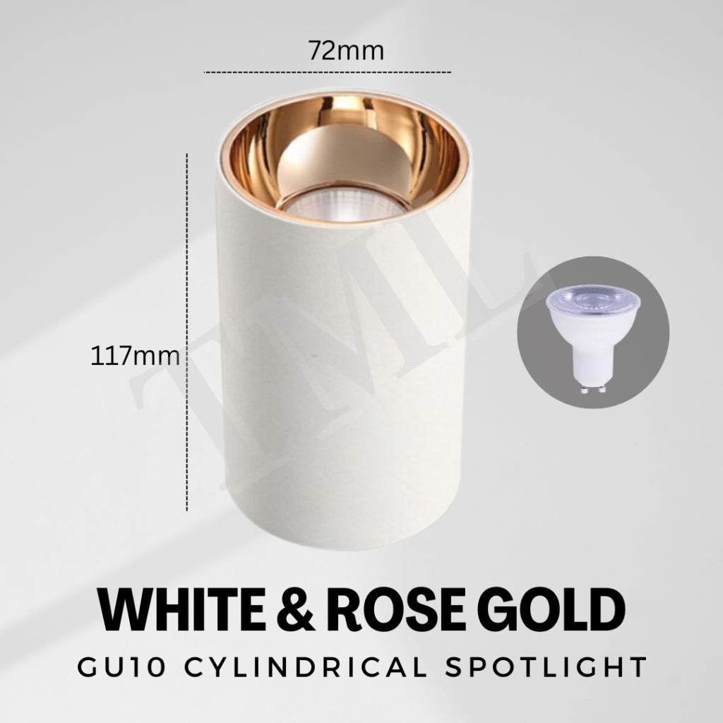 Premium Black White with Rose Gold Ring Surface Mounted Cylindrical Downlight Spotlight