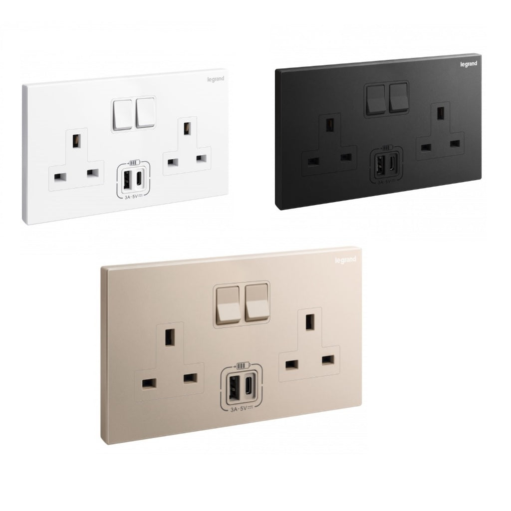 Legrand Galion Socket with USB Champagne Rose Gold Dark Silver White Matt Black