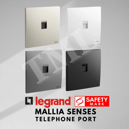 Legrand Mallia Senses Telephone Port Socket Designer Matt Black Silver Champagne TML