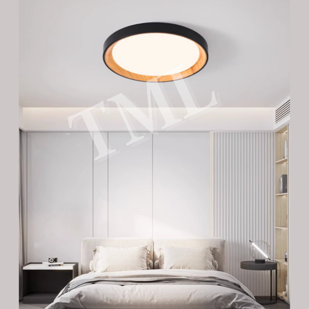 Premium Black White with Inner Wood Print LED Surface Ceiling Light Daylight Warm White Tritone TML