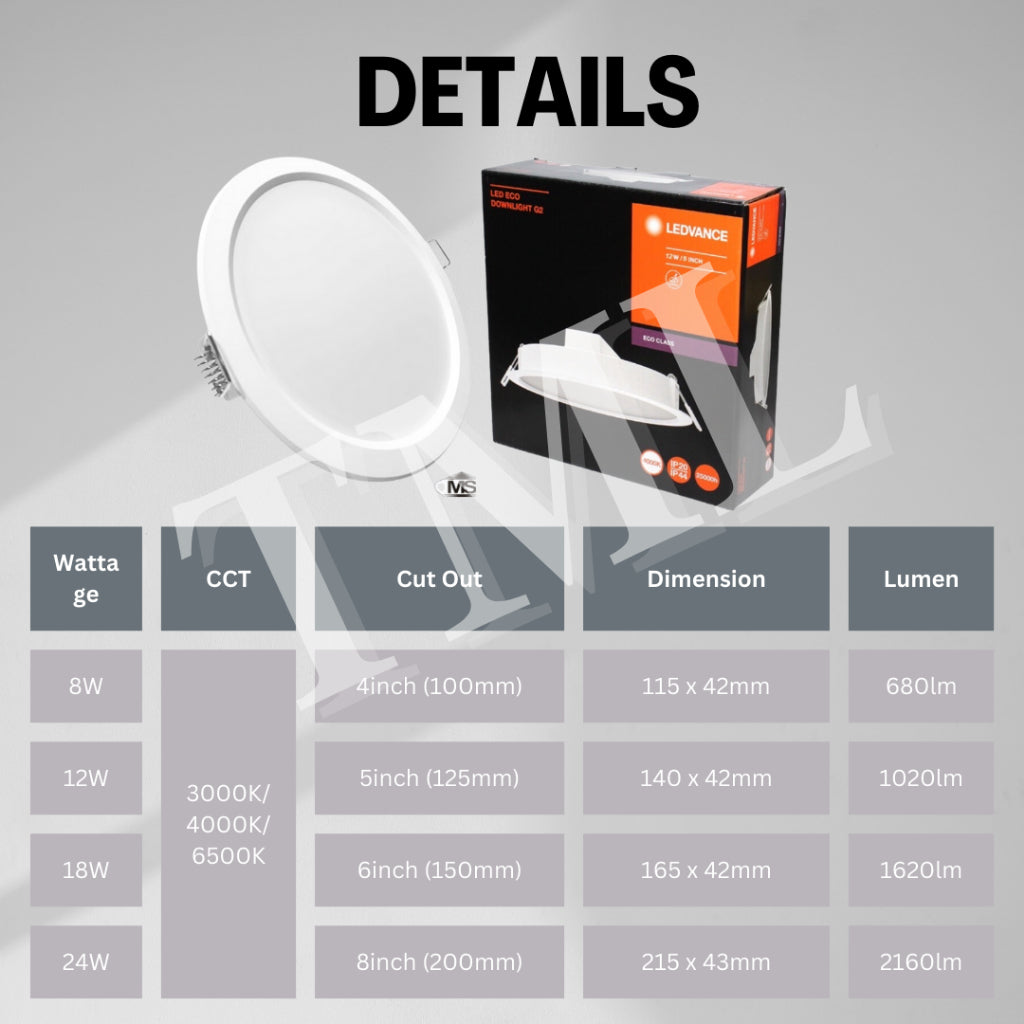 LEDVANCE Premium Led downlight 8W 12W 18W 24W 4" 5" 6" 8" ECO Gen 2