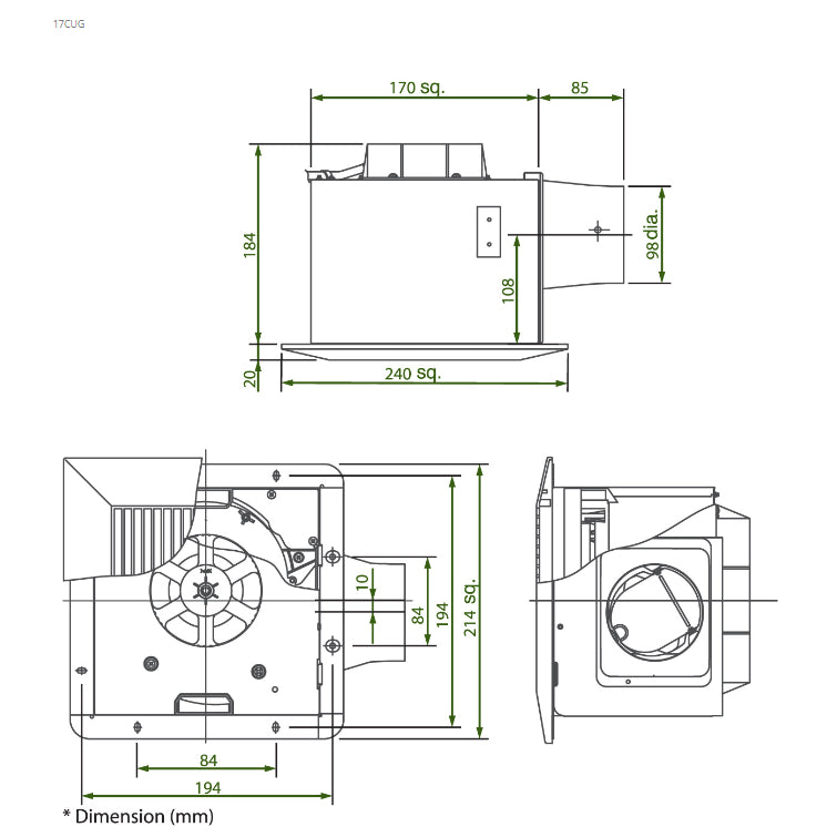 KDK 17CUG 17CUH 24CUG 24CUH Exhaust Fan Ceiling Mount Ventilating Ventilation Fan