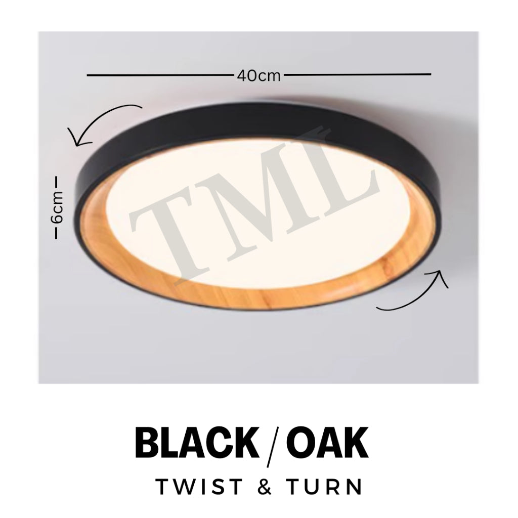 Premium Black White with Inner Wood Print LED Surface Ceiling Light Daylight Warm White Tritone TML