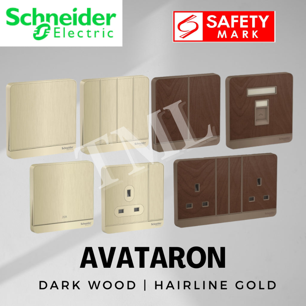 Schneider Electric AvatarOn Switch Socket Dark Wood Hairline Gold Avatar On TML