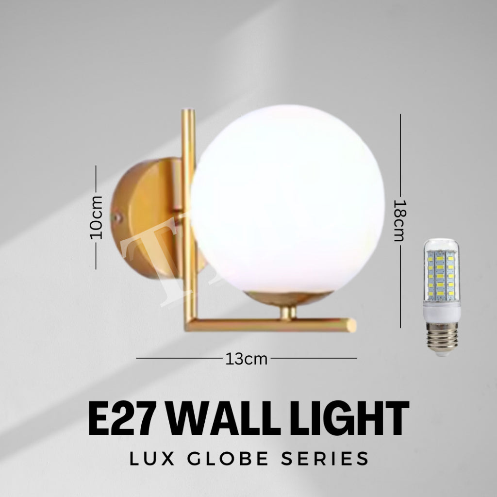 Lux Gold E27 Globe Wall Light Bedside Bathroom Balcony Hallway TML