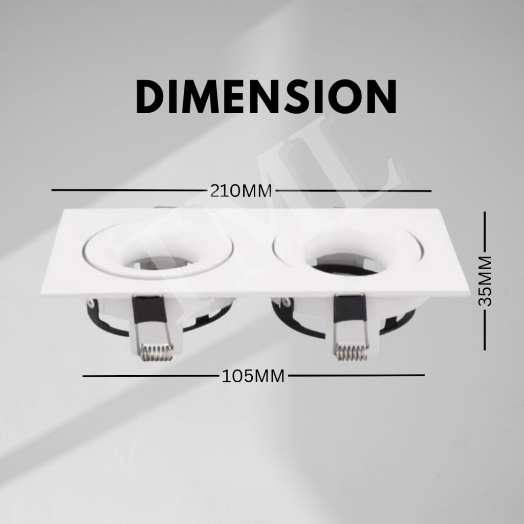 Premium Recessed 360 Degree Halo Double Head Square GU10 Spotlight Recessed Downlight Black White Dual Axis TML