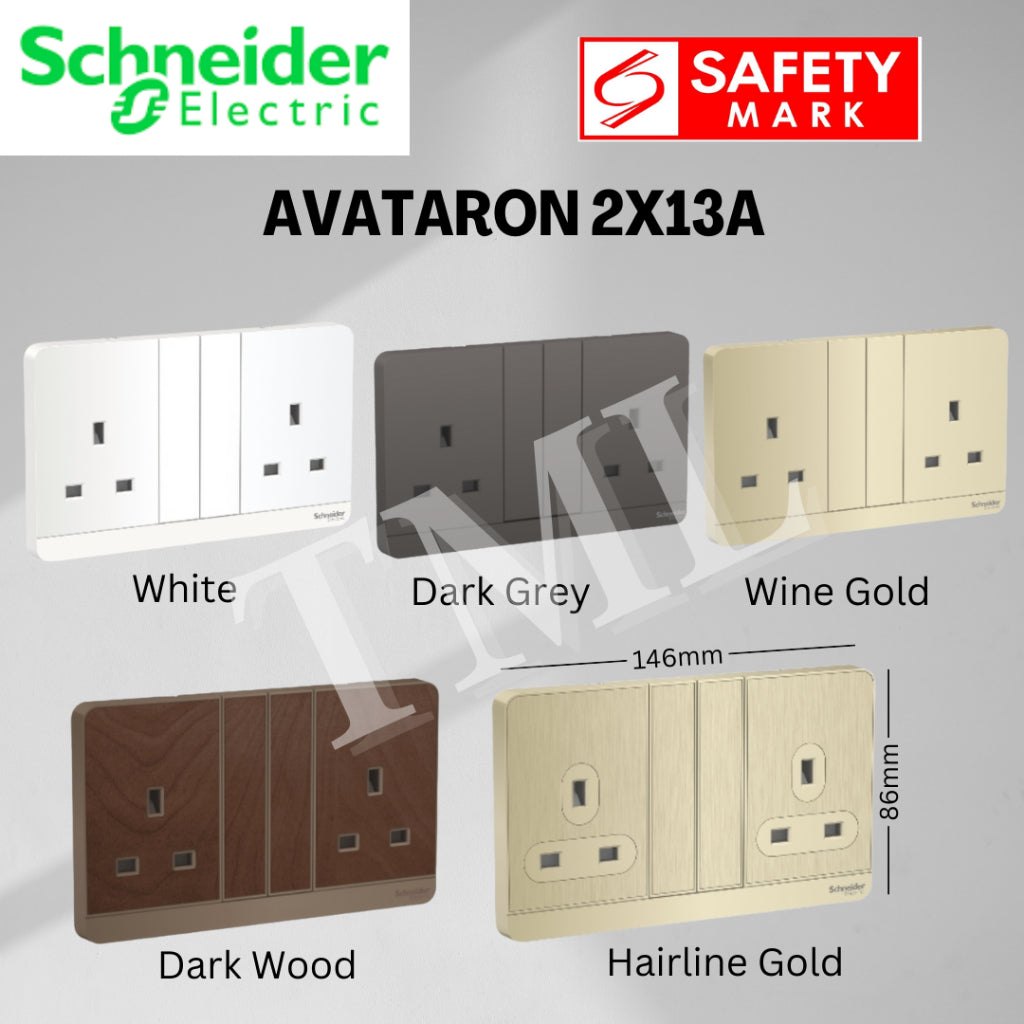 Schneider Electric AvatarOn Switch Socket Dark Wood Hairline Gold Avatar On TML