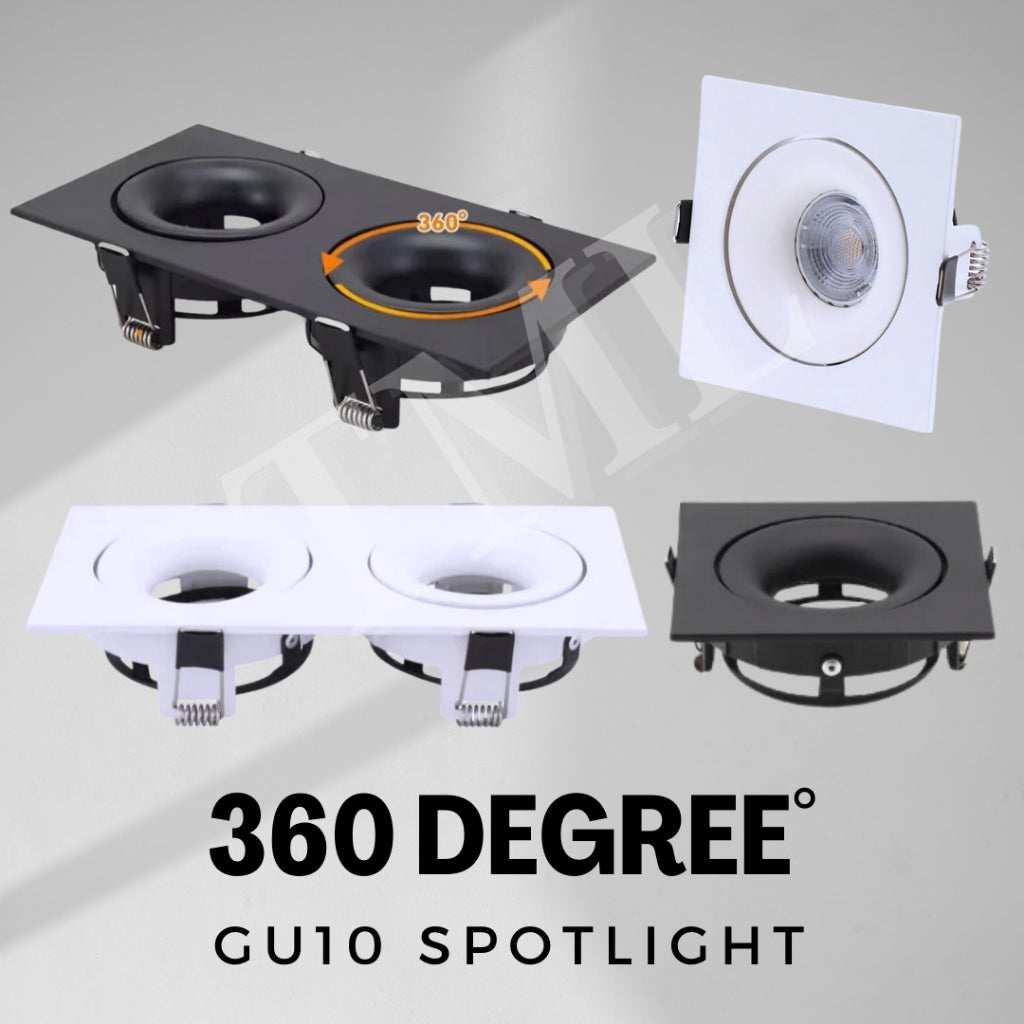 Premium Recessed 360 Degree Halo Double Head Square GU10 Spotlight Recessed Downlight Black White Dual Axis TML