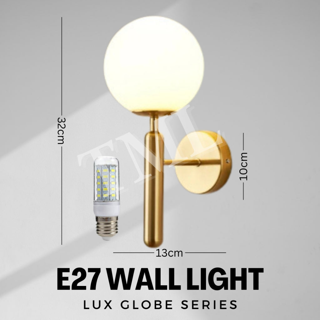 Lux Gold E27 Globe Wall Light Bedside Bathroom Balcony Hallway TML