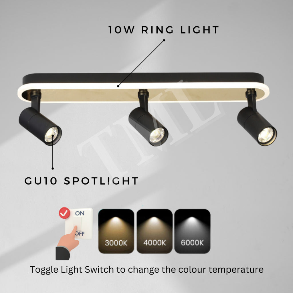 Premium Black Gold 3Head Spotlight GU10 Halo Track Light Tritone