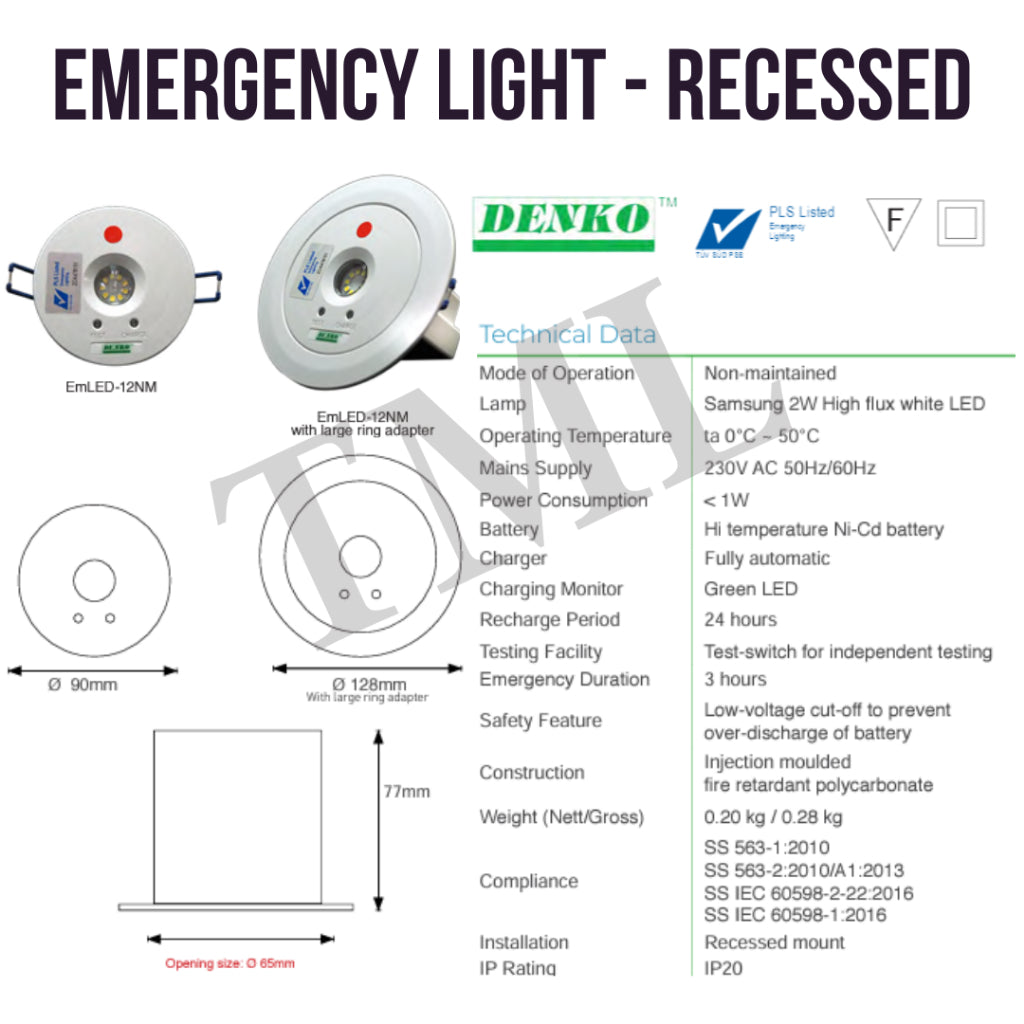 DENKO Emergency Light UFO EmLED - 12NM EASI LED Surface and Recessed