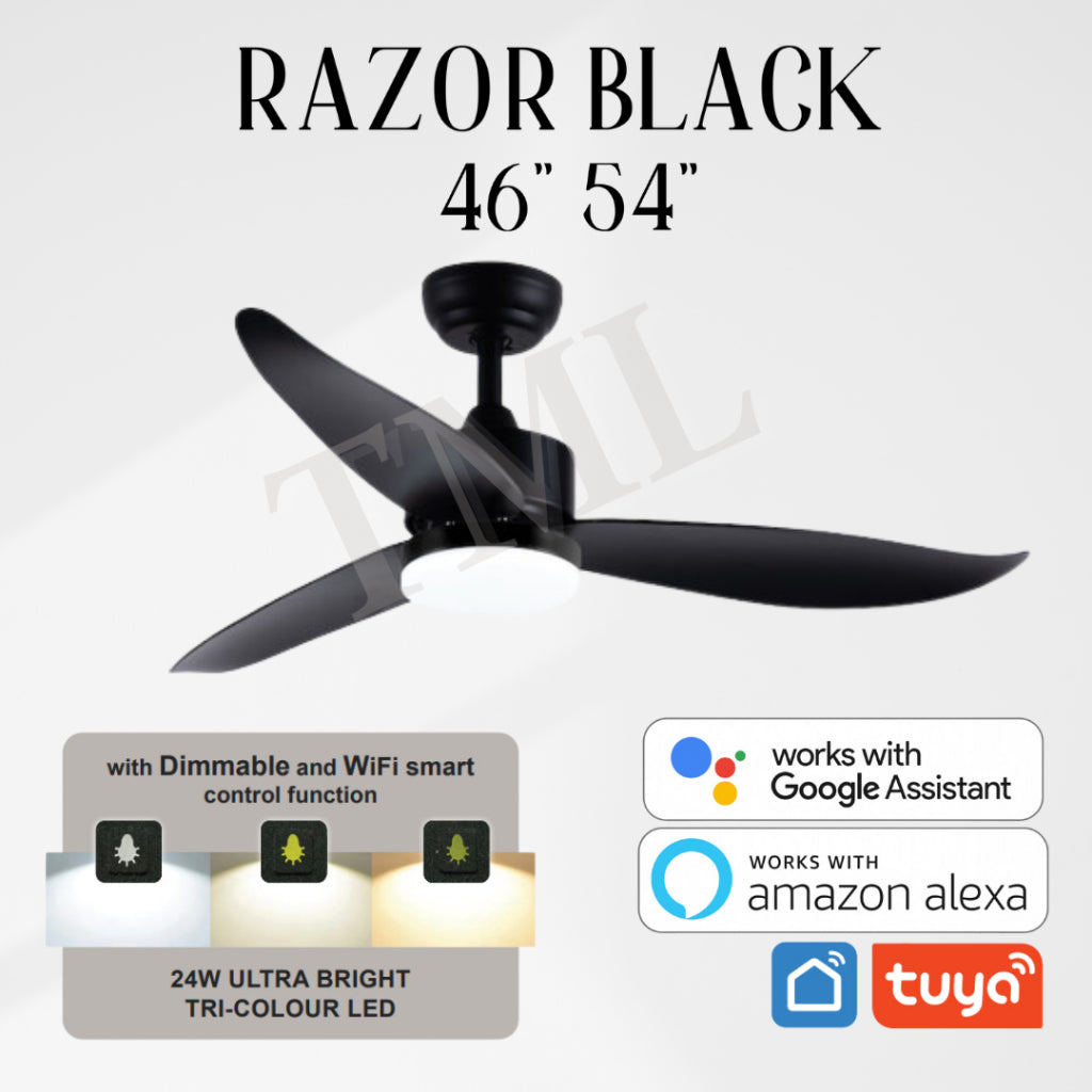 Bestar Razor 46inch 54inch DC Smart Ceiling Fan with Dimmable Light Google Assistant Tuya Amazon Alexa TML