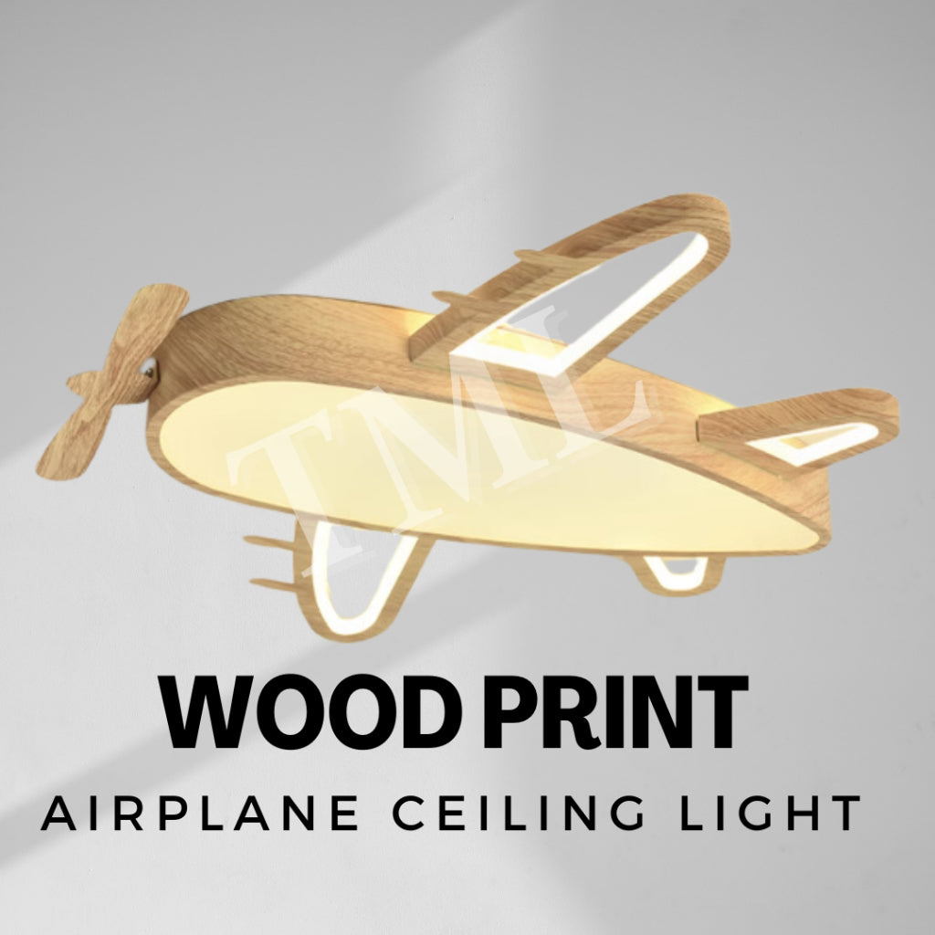 Modern Wood Print Airplane Aircraft LED Ceiling Light Fixture for Boys Girls Kids Bedroom and Nursery TML