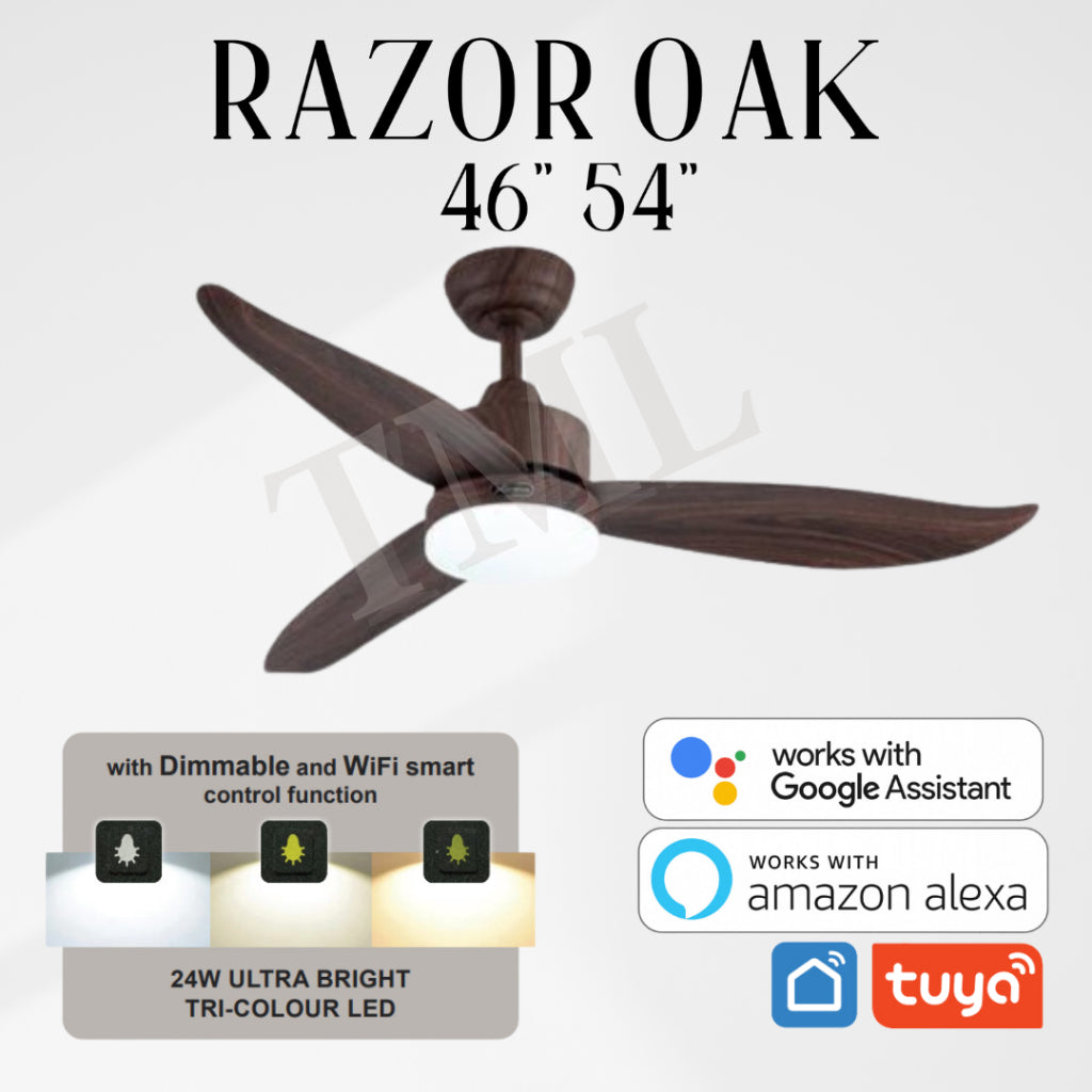 Bestar Razor 46inch 54inch DC Smart Ceiling Fan with Dimmable Light Google Assistant Tuya Amazon Alexa TML