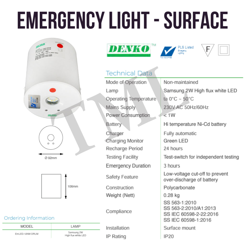 DENKO Emergency Light UFO EmLED - 12NM EASI LED Surface and Recessed