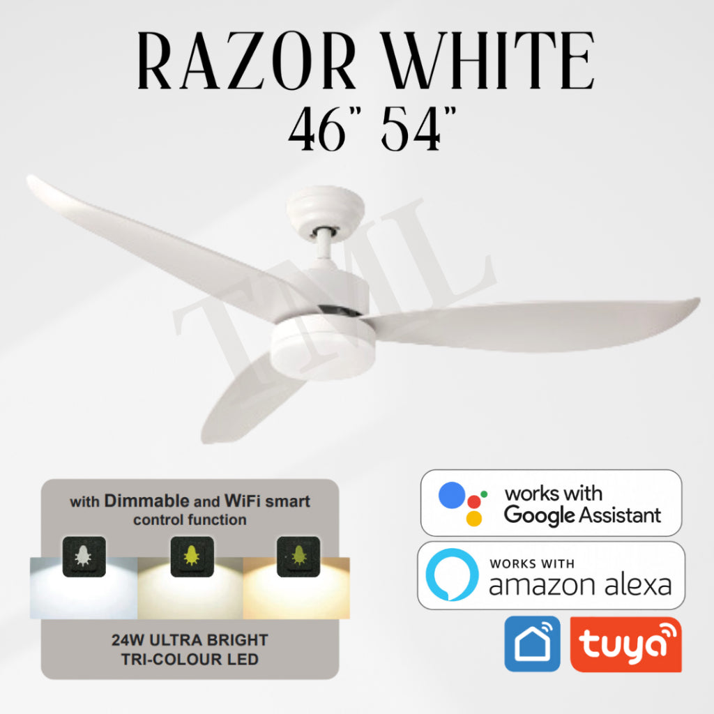 Bestar Razor 46inch 54inch DC Smart Ceiling Fan with Dimmable Light Google Assistant Tuya Amazon Alexa TML