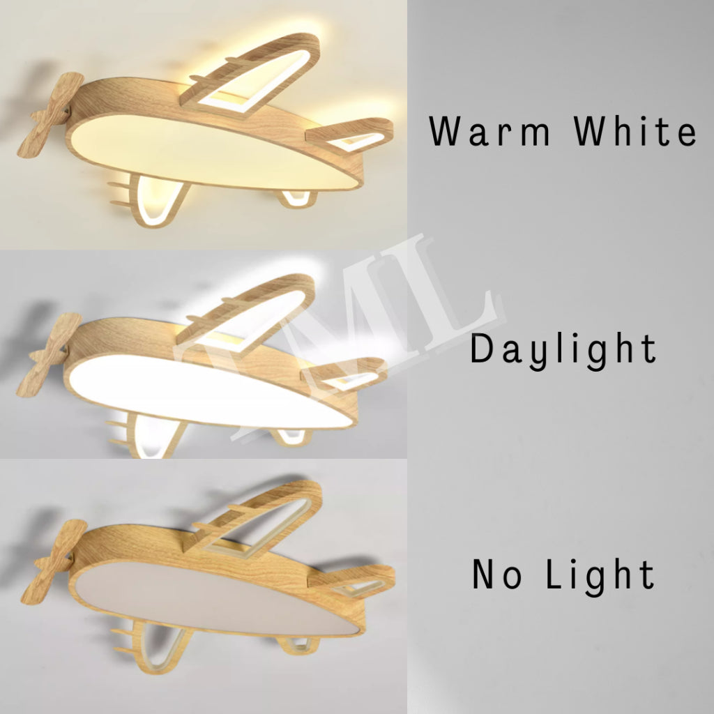 Modern Wood Print Airplane Aircraft LED Ceiling Light Fixture for Boys Girls Kids Bedroom and Nursery TML